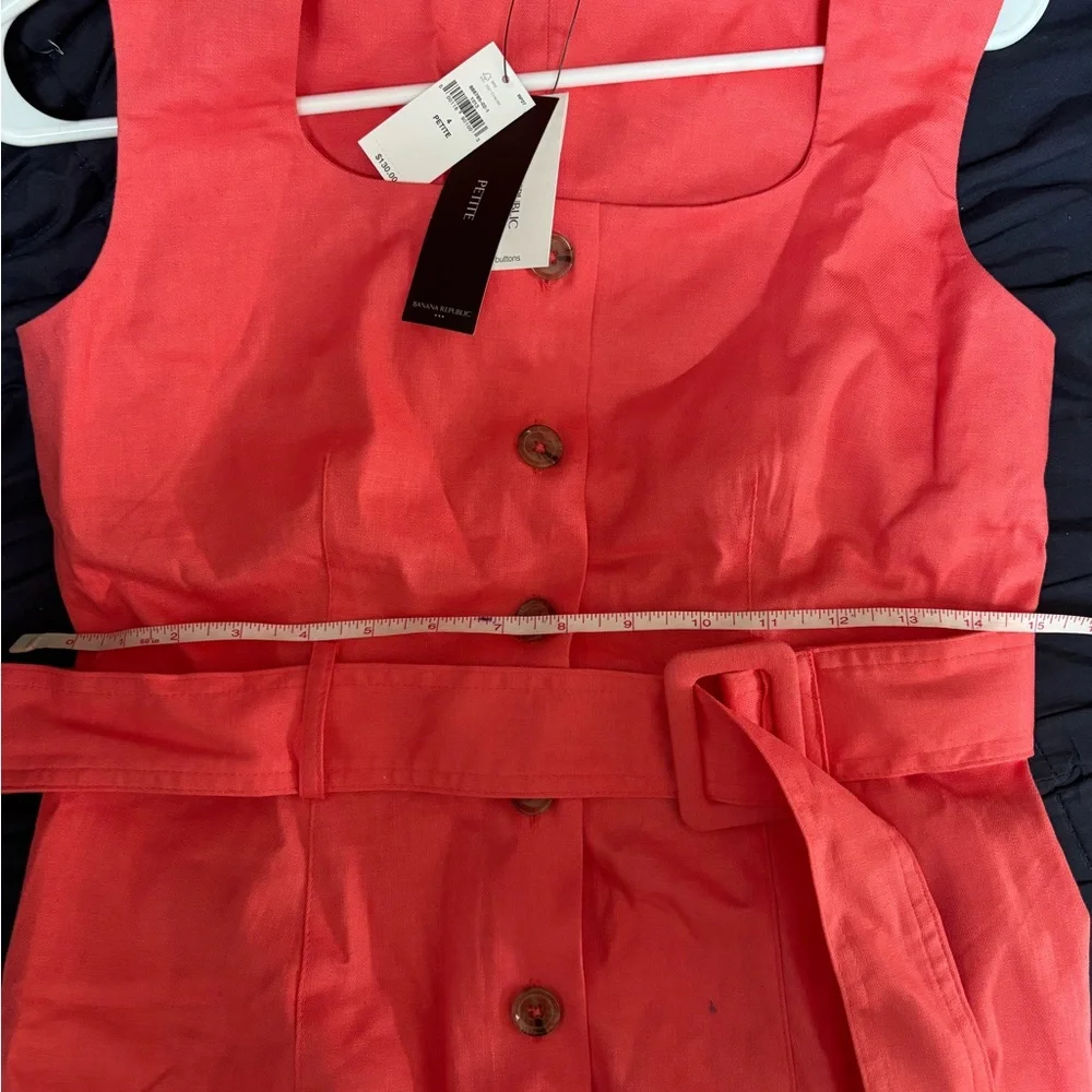 NWT Banana Republic Coral Linen Dress- Size 4P - Picture 5 of 6